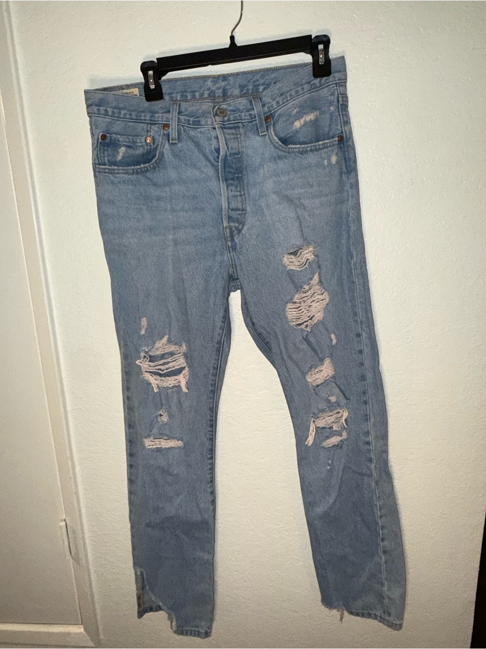 Levi's Light Blue Distressed Straight Jeans